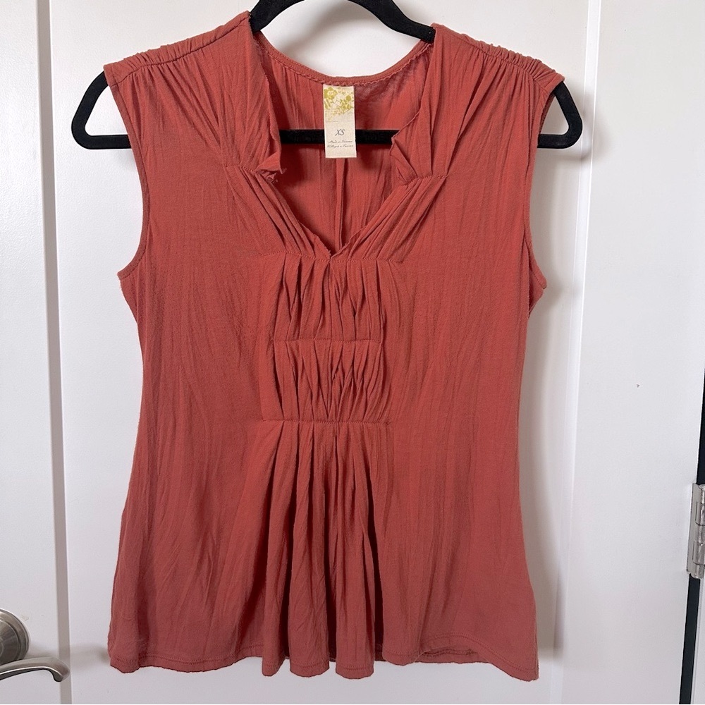 Anthropologie Terracotta Sleeveless Ruched Knit Top